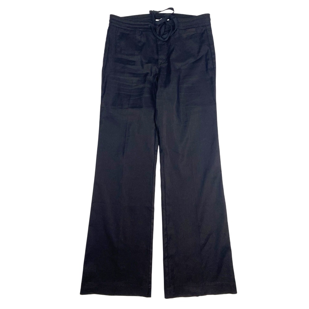 Level 99 Wide Straight Leg Linen Blend Drawstring Pull On Pants Womens 29 Black